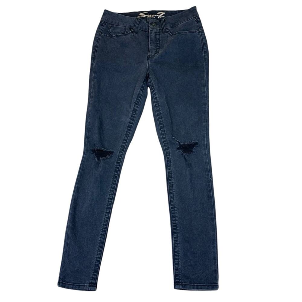 Seven7 Tummyless High Rise Skinny Distressed Jeans Black Size 8